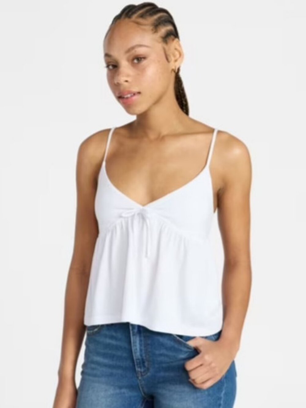 White Babydoll Cami Tank Top, Size M, No Boundaries